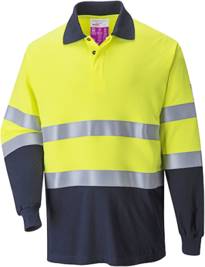 (FR74) Flame Resistant Anti-Static Two Tone Polo Shirt - Yellow/Navy
