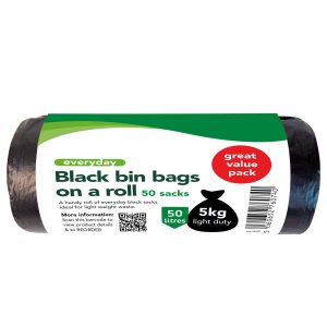 Black Bin Bags On A Roll Everyday (Pack of 50)