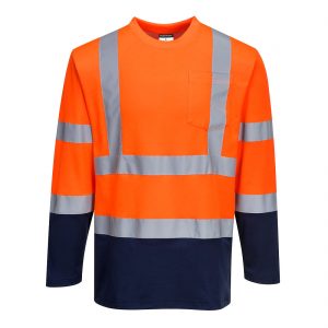 (S280) Two-Tone Long Sleeved Cotton Comfort T-Shirt