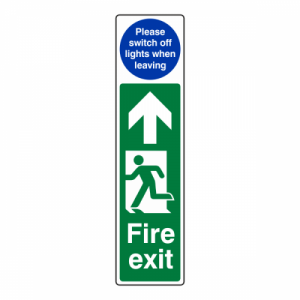 Fire Exit Door Plate Man Left - Please Switch Off Lights Sign
