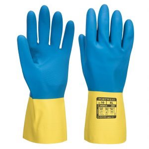 (A801) Yellow/Blue Double Dipped Latex Gauntlet Glove